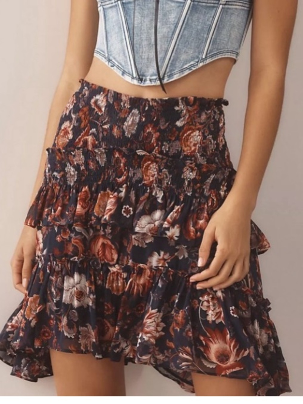 Anthropologie Asymmetrical Smocked Mini Skirt